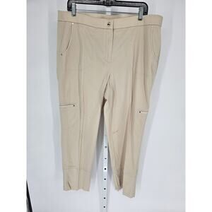 Chico's Women's High Rise Tan Button Closer Cargo Pockets Pant Size 3